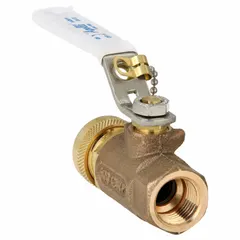 This APOLLO bronze ball valve features a straight full port design with FNPT x FGHT connections and a lever handle. Suitable for on/off flow control in plumbing, HVAC, and process systems handling water, oil, or gas.