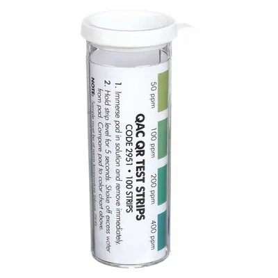 LAMOTTE Test Strips: QAC, 50 to 400 ppm QAC, Strip, 100 Tests, 3 in Overall Lg - Single-Parameter Test Strips