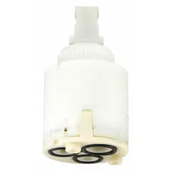 This brass disc faucet cartridge is designed for hot water use in compatible faucets. It features a ceramic disc mechanism and includes supply lines for installation. Suitable for replacement in residential or commercial faucet applications.