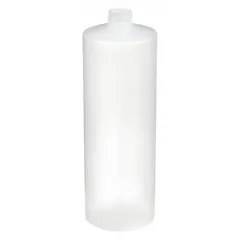 This 1 L (33.81 fl oz) HDPE dropper bottle features a colorless body and a white LDPE cap with integrated dropper for controlled liquid dispensing. The closure is included; the bottle is non-graduated and has no label imprinting. Suitable for laboratory, industrial, and chemical handling applications requiring precise drop-by-drop delivery.
