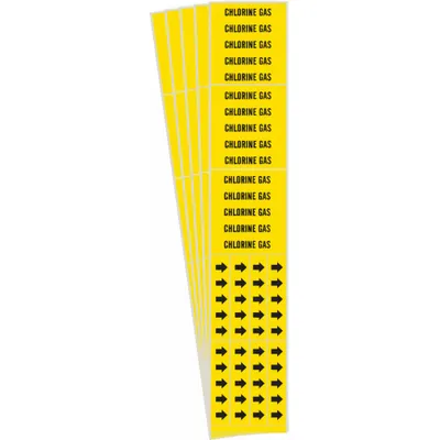 BRADY Pipe Marker: Chlorine Gas, Yellow, Black, Fits 3/4 in and Smaller Pipe O.D. - Chlorine Gas Adhesive Pipe Markers