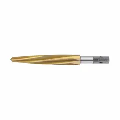This 12 mm bridge reamer features a TiN coated high-speed steel construction and a VersaDrive hex shank for use with impact drivers. It is designed for enlarging or aligning holes in metal, wood, or plastic during fabrication and maintenance tasks.