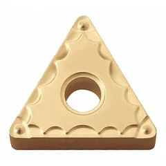 This triangle (T) indexable turning insert is made of PVD cermet, offering high hardness and thermal stability. It is used for finish turning operations on steel and stainless steel in lathe applications, providing wear resistance and a smooth surface finish.
