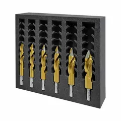 This 6-piece drill bit set includes sizes from 9/16" to 13/16" with a 135° TurboTip point for faster starts. Constructed from TiN-coated HSS, the bits are impact rated for use in impact drivers. Suitable for drilling in metal and other materials in industrial applications.