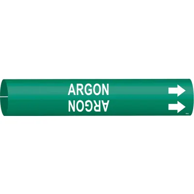 BRADY Pipe Marker: Argon, Green, White, Fits 2 1/2 to 3 7/8 in Pipe O.D., 1 Pipe Markers - Argon Snap-On Pipe Markers