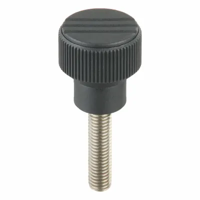 KIPP Hand Knob: Knurled, Plastic w/ SS Thread, M10 Thread, 40 mm Thread Lg, 34 mm Dia - Knurled Knobs with Threaded Stud