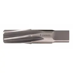 This taper pipe reamer is designed for use with 1 1/4 in pipe, featuring a 4 in overall length. It is used to deburr and smooth the inside of cut metal pipe, creating a tapered seat for standard pipe fittings. Suitable for plumbing, HVAC, and industrial piping systems.
