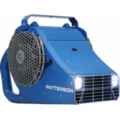 This PATTERSON fan is a high-velocity industrial wall-mount unit with a 1/2 hp motor operating at 208/230V AC. It features a single-speed, non-oscillating design with an arm mounting type, directing concentrated airflow for spot cooling and ventilation in factories, warehouses, and workshops.