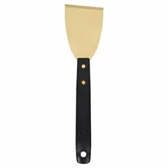 Standard scraper with a stiff, straight brass blade and polypropylene handle. Designed for removing paint, adhesive, and other coatings from flat surfaces. Suitable for heavy-duty scraping tasks in construction, maintenance, and industrial settings.