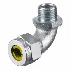 This 90° metallic cable grip secures and seals electrical cables entering junction boxes. Made of steel with a silver finish, it accepts cord diameters from 0.63 in to 0.75 in and connects via a 1 in MNPT thread. Rated IP66 and Class I, Division 2, it is suitable for industrial environments requiring liquid-tight and hazardous location protection.