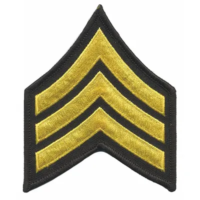 HEROS PRIDE Embroidered Patch: SGT, 3 in, Black/Gold, Plastic, Sew-On, Rank Insignia - Embroidered Insignia