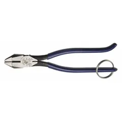 Standard ironworker's pliers with a flat jaw design for gripping, bending, and cutting wire. Overall length 9 1/4 in, jaw length 1 1/4 in, jaw width 1 1/4 in, jaw thickness 1/2 in. Includes a wire cutter. Suitable for rebar tying, fencing, and general metalwork on construction and industrial job sites.
