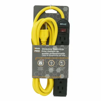 YELLOW JACKET Power Strip: 6 Outlets, 8 ft Cord Lg, 15 A Current, Not UL Rated for Healthcare - General Purpose Power Strips
