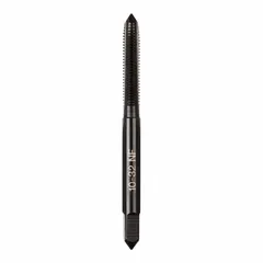 General purpose hand tap for cutting internal threads in metal parts. Features a plug chamfer for through-hole or blind-hole threading, 4 flutes for chip clearance, and black oxide carbon steel construction. Suitable for manual threading in maintenance, repair, and production applications.