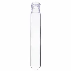 Colorless round-bottom glass culture tube with 20 mm body diameter and 125 mm overall height. Not graduated and does not include a closure. Used in laboratory settings for culturing microorganisms, sample storage, and general mixing.