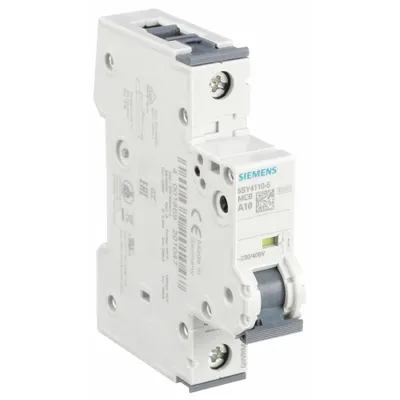 Siemens Supplementary Protector: 10 A Amps, 72V DC, 10kA at 230/400V AC, Screw Clamp - A-Curve, 1-Pole UL1077 DIN Rail-Mount Supplementary Protectors