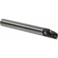 This indexable boring bar features positive rake geometry and right-hand orientation for internal turning operations. It is used in machining centers and lathes for precision boring of holes in metal parts. The tool accepts indexable inserts for efficient material removal.