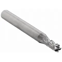 Solid carbide square end mill with pencil-neck design for deep cavity milling. Four flutes provide efficient chip evacuation and a 90° shoulder finish. Suitable for slotting, profiling, and contouring in metals and composites.