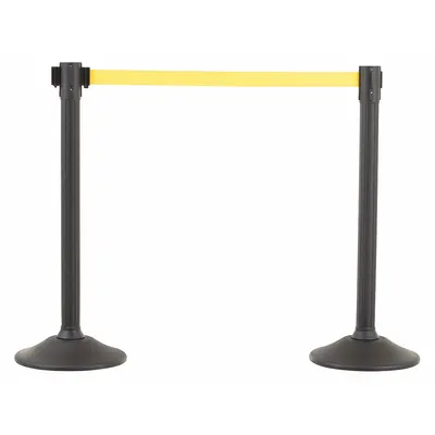 US WEIGHT Barrier Post with Belt: 38 1/2 in Post Ht, 77 in Belt Lg, Yellow, 2 No. of Posts - Retractable Belt Barrier Systems