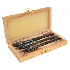 This 3-piece set of straight-blade adjustable hand reamers covers diameters from 3/8 in to 15/32 in. Each reamer is manually operated for precision sizing and finishing of holes in metal, wood, or plastic. Suitable for maintenance, toolroom, and production applications requiring exact hole tolerances.