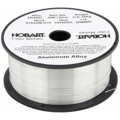 Aluminum filler metal for MIG welding applications. Suitable for joining aluminum alloys in fabrication, repair, and general metalworking. Tensile strength of 29 ksi as welded. Supplied on a 1 lb spool with 0.03 in diameter.
