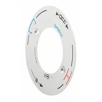 Chrome-finished metal decal for indicating hot and cold water settings on compatible bathtub and shower faucets. Designed as a replacement or upgrade trim part for Temptrol Model C systems. Includes no handles