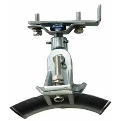 Aluminum C-track clamp for securing the end of a festoon cable system. Accommodates round cables with a diameter range of 0.97 in to 1.4 in. Compatible with I-beam size C32 x 30 x 1.5 and manufacturer part number C32RET-40. Used in overhead material handling applications to manage power or control cables on cranes, hoists, and similar equipment.