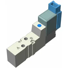 Solenoid Air Control Valve: Five-Way / Two-Position, SYJ3000, Single Solenoid, 24V DC, Plug-In (MPN SYJ3123-5MOZ-M3). Key specifications — attr1327444: SYJ3123-5MOZ-M3; attr1327445: Single Solenoid; attr1327448: Die Cast Zinc; attr1327456: Plug-In; attr1327492: Solenoid Air Control Valve; attr1327505: 24V DC.