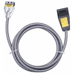 Modular wiring accessory for open ceiling lighting systems. Includes power feed wires. Measures 31 in length, 7/16 in width, 2 1/4 in height. Used to connect and distribute power to bay light fixtures in industrial and commercial settings.