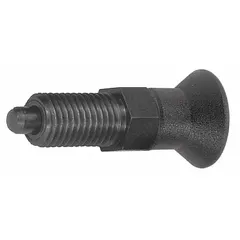 This nonlocking indexing plunger features a pull-knob handle for quick retraction and repositioning. Constructed from steel with a 1/2"-13 thread, it provides a nose force range of 6 N to 14 N. Commonly used in jigs, fixtures, and assembly lines for precise positioning and locking of moving parts.