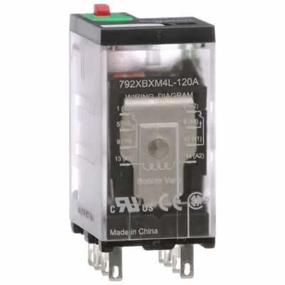 SCHNEIDER General Purpose Relay: Socket Mounted, 12 A Current Rating, 120V AC, DPDT - Socket-Mounted Relays