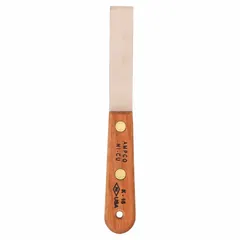 Standard scraper with a stiff, straight blade made of copper nickel and a half-length wood handle. Designed for scraping applications where corrosion resistance and non-sparking properties are required.