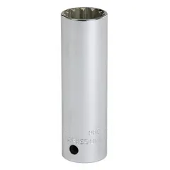 This 3/8" drive hand socket features a 9/16" spline drive and deep length for accessing recessed fasteners. The chrome finish provides corrosion resistance. It is not tether capable. Suitable for turning fasteners in tight spaces in automotive and industrial settings.