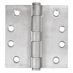 This full mortise-mount butt hinge is made of stainless steel with a 1 1/2 in leaf width. It features a plain bearing type and a removable pin. Commonly used for mounting doors in commercial and industrial settings, the full mortise design allows for a flush fit.