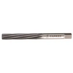This YANKEE hand reamer is made from high speed steel and features a left-hand spiral flute design. It is sized at 1/2 in and is used for manually enlarging or finishing holes to precise diameters in metalworking applications.
