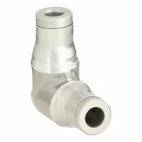 Stainless steel push-to-connect elbow fitting with 1/2 in OD x 1/2 in OD size. Push-to-Connect x Push-to-Connect configuration in silver finish. Used in pneumatic and fluid-handling systems for connecting tubing at a 90° angle, enabling tool-free installation in compressed air and low-pressure fluid systems