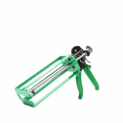 This manual applicator is designed for dispensing two-component adhesives and sealants from 200 mL and 400 mL cartridges. It features a metal housing, a 26:1 thrust ratio, and supports mixing ratios of 1:1, 2:1, and 4:1. Suitable for bonding, potting, and sealing applications in industrial assembly and maintenance.