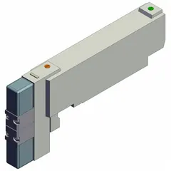 Double-solenoid, five-way/four-position directional control valve with a maximum flow rate of 16.45 scfm. Features plug-in design, locking manual override, and rubber seals. Operates on 24V DC. Suitable for directing compressed air in pneumatic actuators and industrial automation systems.