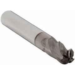 Solid carbide ball end mill with TiCN coating for enhanced wear resistance. Four flutes provide efficient chip evacuation. 13/64" mill diameter, 3/8" length of cut, 2" overall length. Suitable for contouring, slotting, and 3D profiling in steels and cast irons.