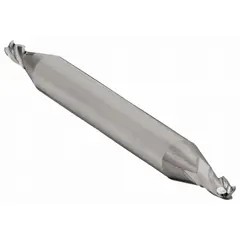 Solid carbide ball end mill with double-ended design for extended tool life. Features 4 flutes, 9/64" mill diameter, 5/16" length of cut, and 2" overall length. Suitable for contouring, slotting, and profiling in mold and die work and general machining.