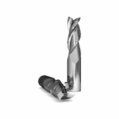 Carbide roughing end mill with square end for nonferrous materials. 3/4" mill diameter, 3 flutes, 2-1/2" length of cut, 5" overall length. Designed for aggressive material removal in aluminum, brass, and similar materials.
