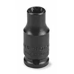 This 1/4" drive external Torx impact socket features an E8 size and a black oxide finish. Designed for use with impact tools, it is suitable for fastening and loosening Torx fasteners in industrial assembly, automotive repair, and heavy equipment maintenance.