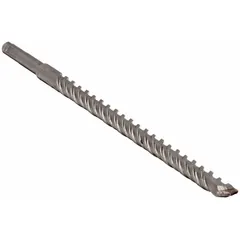 This SDS-Plus drill bit is designed for drilling anchor and through holes in concrete, brick, and block. With a 9/16 in diameter, 10 in maximum drilling depth, and 12 in overall length, it is suitable for use with rotary hammer drills in construction and renovation tasks.