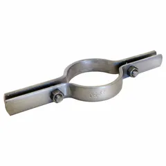 Hot dipped galvanized steel riser clamp for 1 1/4 in pipe. Supports vertical pipe runs with a 250 lb load capacity and 10 in overall length. Used in plumbing, HVAC, and industrial piping systems to secure and align vertical tube and pipe.