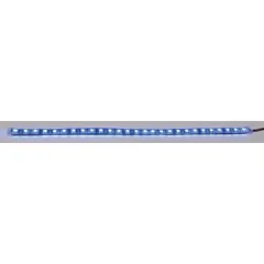 This flat blue LED strip light operates at 12.8V DC and is rated IP68 for waterproof performance. It features blunt cut leads for electrical connection and is designed for surface mounting. Typical applications include low-voltage illumination in industrial, marine, or commercial settings where a compact, sealed light source is required.
