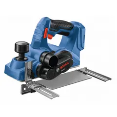 This bare-tool cordless hand planer from BOSCH features a 3-1/4 in blade width and 1/16 in cutting depth. It is powered by 18V Core18V or 18V SlimPack batteries (sold separately) and uses carbide blades with a brushed motor. Suitable for smoothing and trimming wood surfaces in carpentry, cabinetry, and general construction.