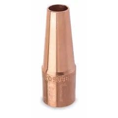 This FasTip series nozzle is a 1/2-inch tapered copper component for MIG welding. It directs shielding gas around the weld pool and is designed for use with FasTip contact tips. The nozzle carries a Standard Duty rating and requires an insulator, sold separately, for installation.