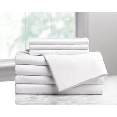 Twin flat sheet in Fresh White, measuring 66 inches wide by 104 inches long. Made from 60% cotton with a T200 thread count and solid pattern. Suitable as a top or bottom sheet for residential or hospitality bedding.