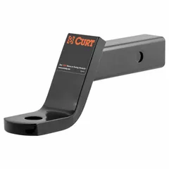 This CURT ball mount is a Class III, non-adjustable unit made from carbon steel with a powder-coated, scratch-resistant finish. It accepts a 1-inch ball shank diameter and is suitable for towing trailers, boats, and campers within its class rating. Backed by a limited lifetime warranty (1 year on finish and parts).