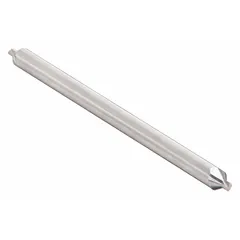 This plain-type center drill features a double-end design with a #4 size and 60° included angle. Constructed from carbide, it has a 4-inch overall length. Used to create conical starting holes for lathe tailstock support or between centers in metalworking and toolmaking applications.
